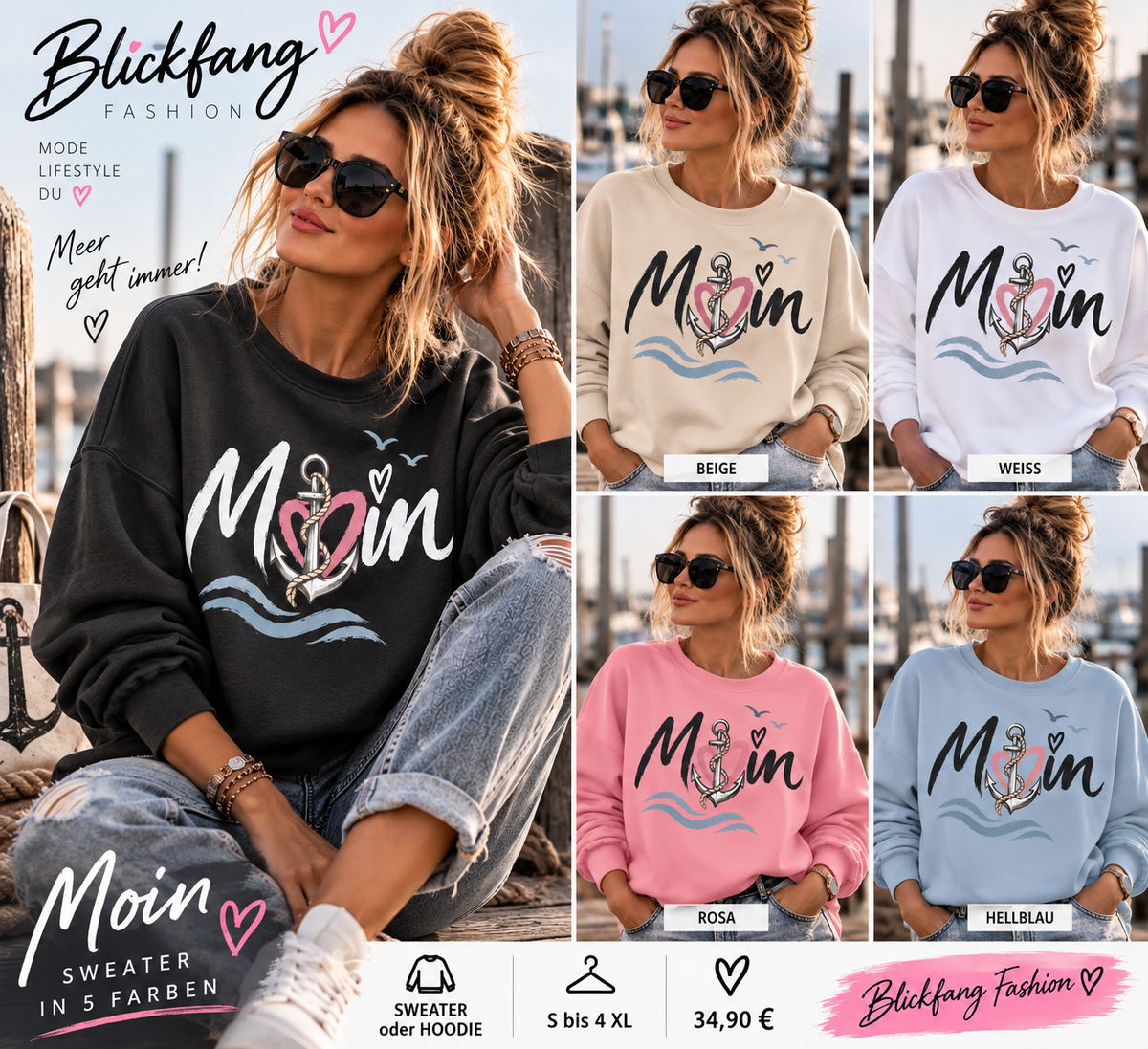 ⚓ MOIN Statement Sweater & Hoodie – Maritimer Lieblingslook in 5 Farben | S–4XL 💗