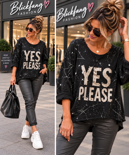 Statement Oberteil „YES PLEASE“ – Oversize | Gr. 38–46