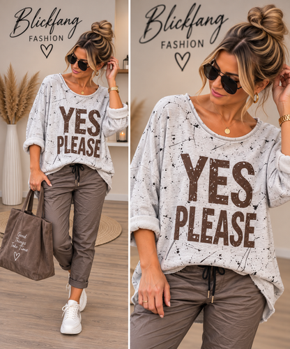 Statement Oberteil „YES PLEASE“ – Oversize | Gr. 38–46