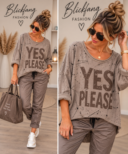 Statement Oberteil „YES PLEASE“ – Oversize | Gr. 38–46