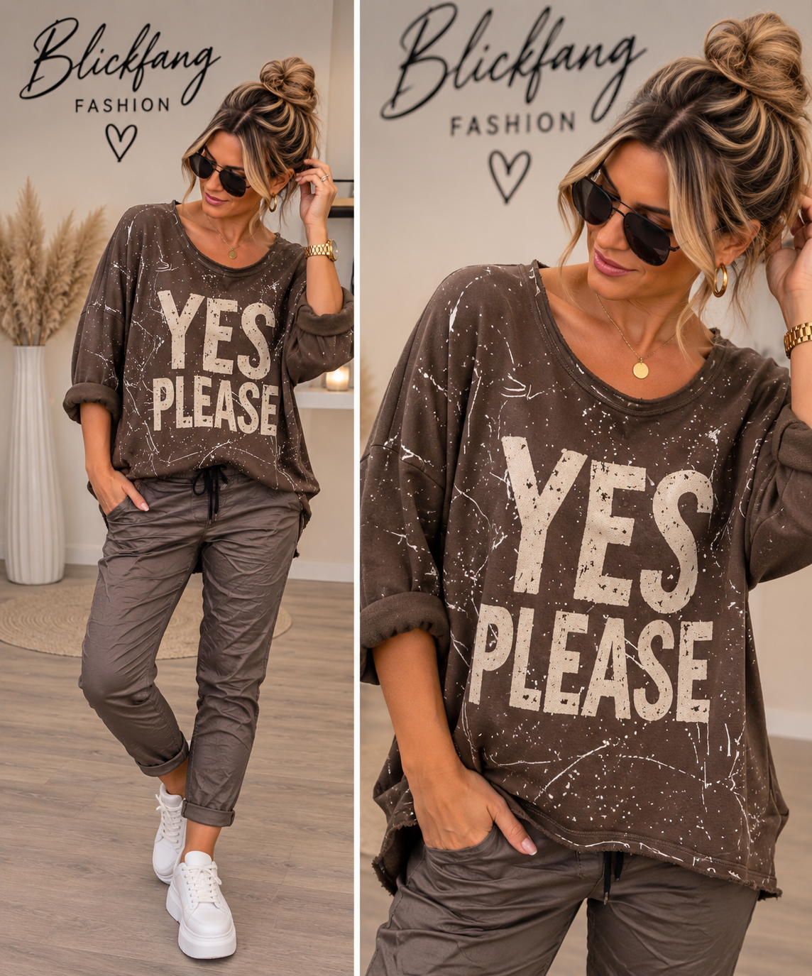 Statement Oberteil „YES PLEASE“ – Oversize | Gr. 38–46