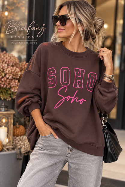 SOHO Statement Sweater Schoko/Pink | 38–48
