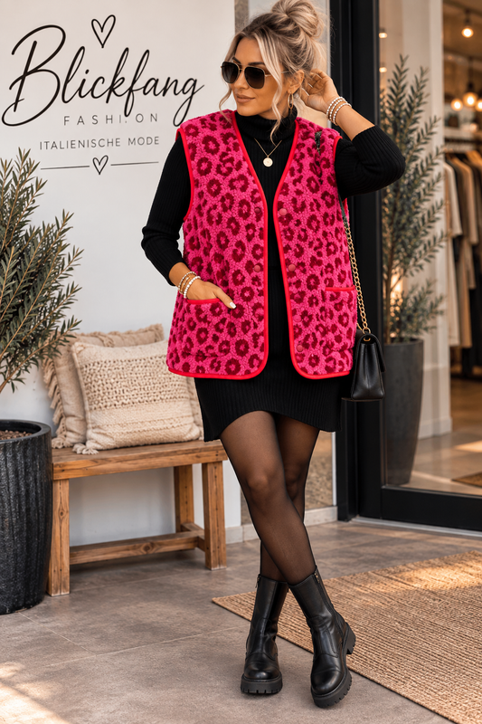 Leo Teddy-Weste mit Taschen – dein kuscheliger Fashion-Liebling  Pink