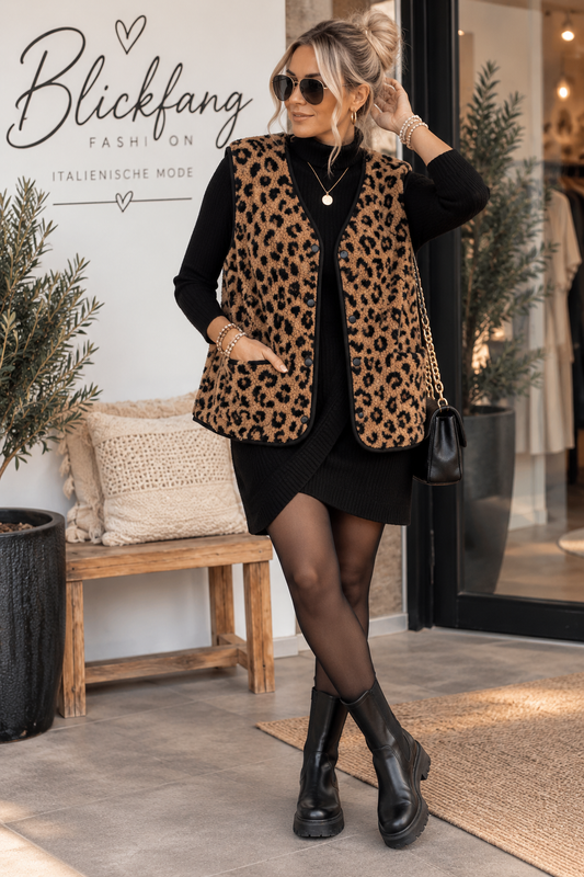 Leo Teddy-Weste mit Taschen – dein kuscheliger Fashion-Liebling  Camel