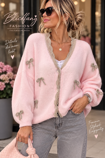 Romantic Bow Cardigan mit Spitze – super elastisch | Blau, Rosa & Beere