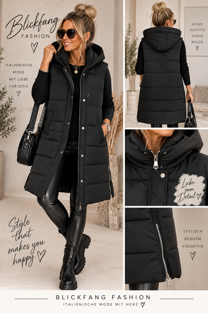 Long Steppweste BLACK EDITION 🖤 – Stylisch, kuschelig & ein echtes Fashion-Statement | S–XXL