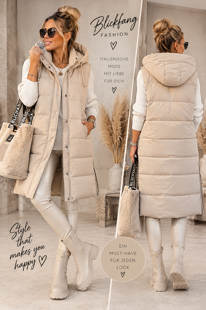 BEIGE LOVE 🤎 Long-Steppweste mit Kapuze – Dein stylisches Fashion-Must-have | S–XXL