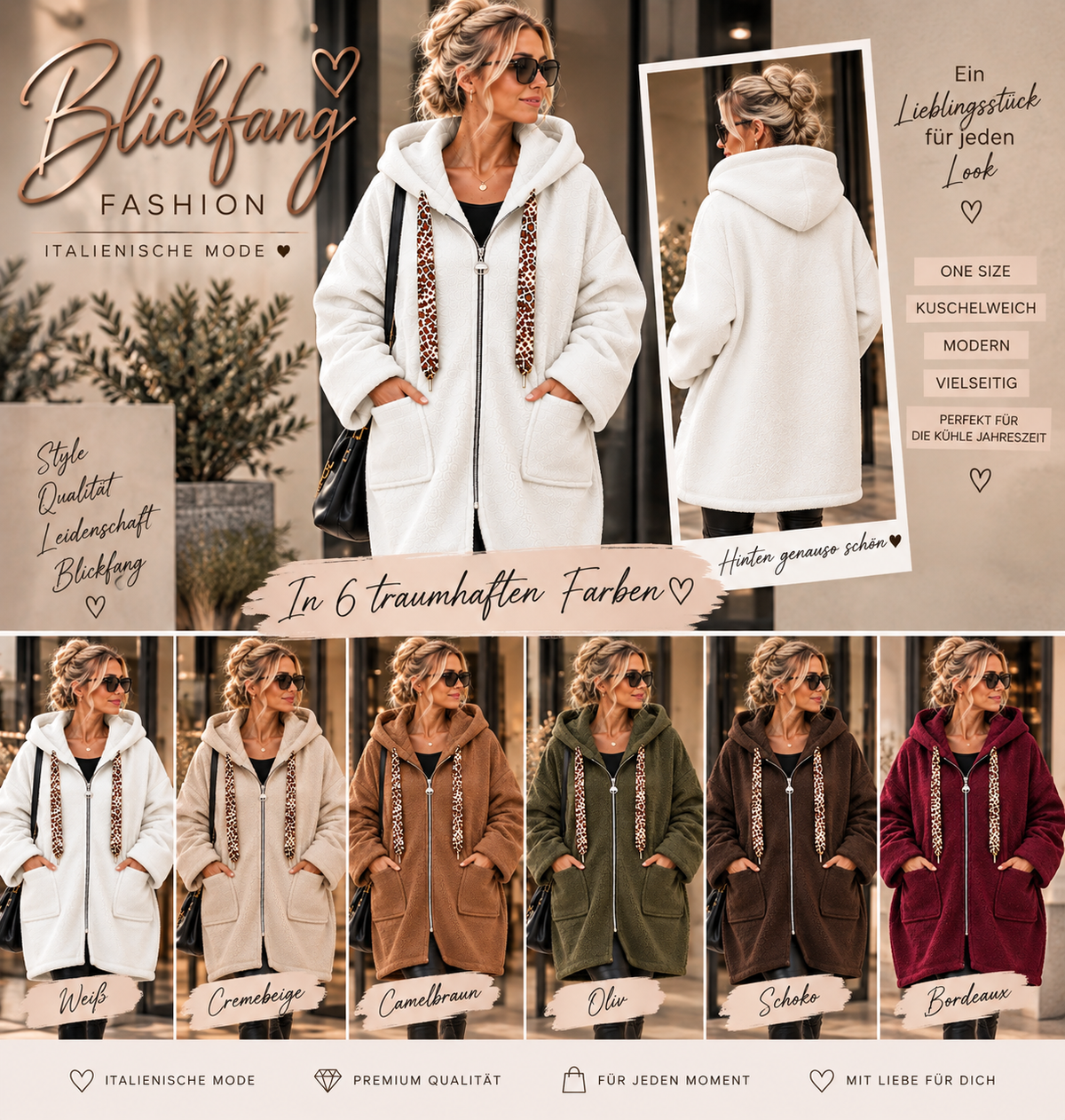 🐆 LEO LOVE – Traumhafte Oversize Teddyjacke mit Kapuze & Leo-Details | Gr. 38–48 in 7 Farben