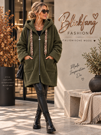 🐆 LEO LOVE – Traumhafte Oversize Teddyjacke mit Kapuze & Leo-Details | Gr. 38–48 in 7 Farben