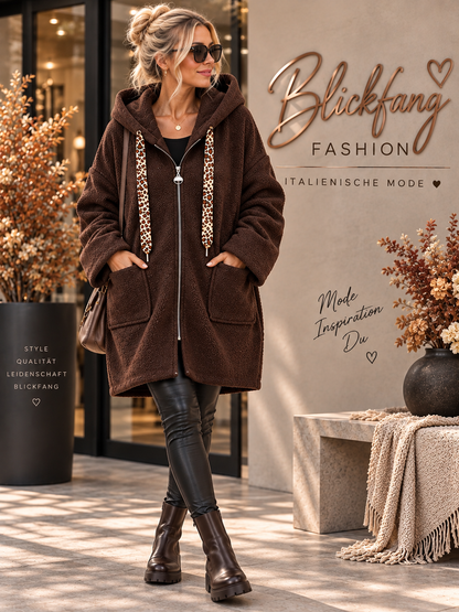 🐆 LEO LOVE – Traumhafte Oversize Teddyjacke mit Kapuze & Leo-Details | Gr. 38–48 in 7 Farben