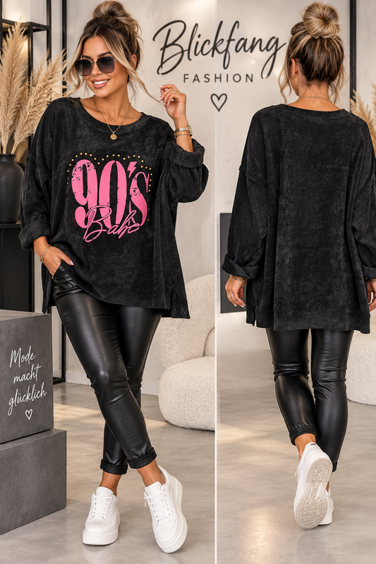 90’s BABE – Oversize Statement-Pullover mit Wow-Effekt 💗 | Made in Italy | Schwarz