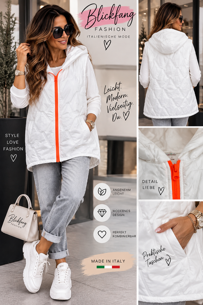 Neon Glow – Stylische Steppweste mit Kapuze & Neon-Reißverschluss | Made in Italy