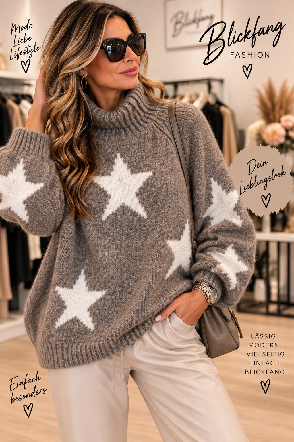 Star Love – Kuscheliger Oversize-Sternenpullover mit Stehkragen | 39,90 €