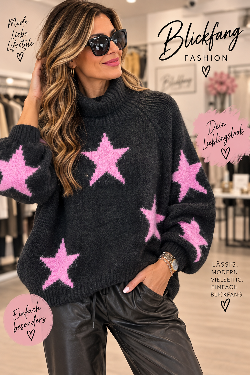 Star Love – Kuscheliger Oversize-Sternenpullover mit Stehkragen | 39,90 €
