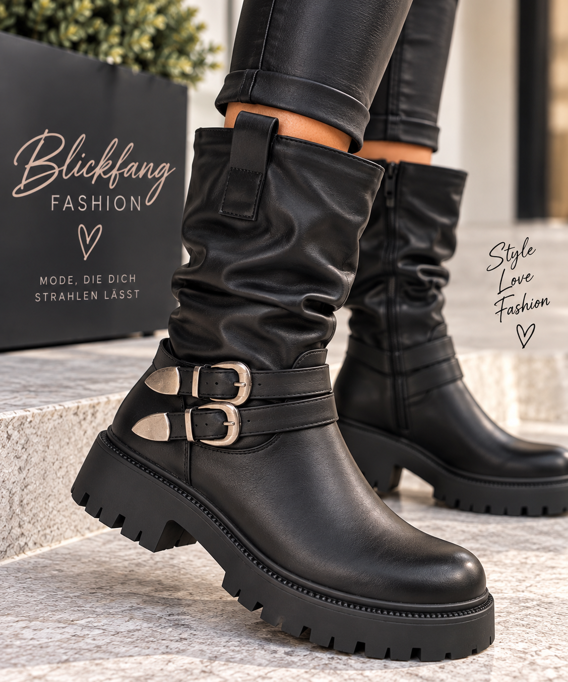 Must-Have Biker Boots mit Doppel-Schnalle – Schwarz | Gr. 36–41