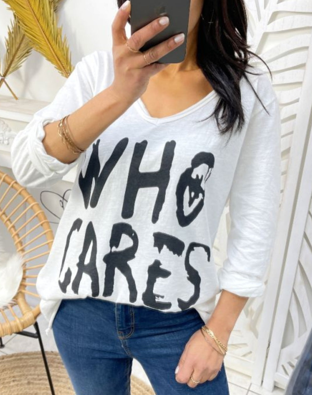 BAUMWOLL-SHIRT "WHO CARES" SS341 WEISS