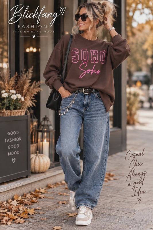 SOHO Statement Sweater Schoko/Pink | 38–48