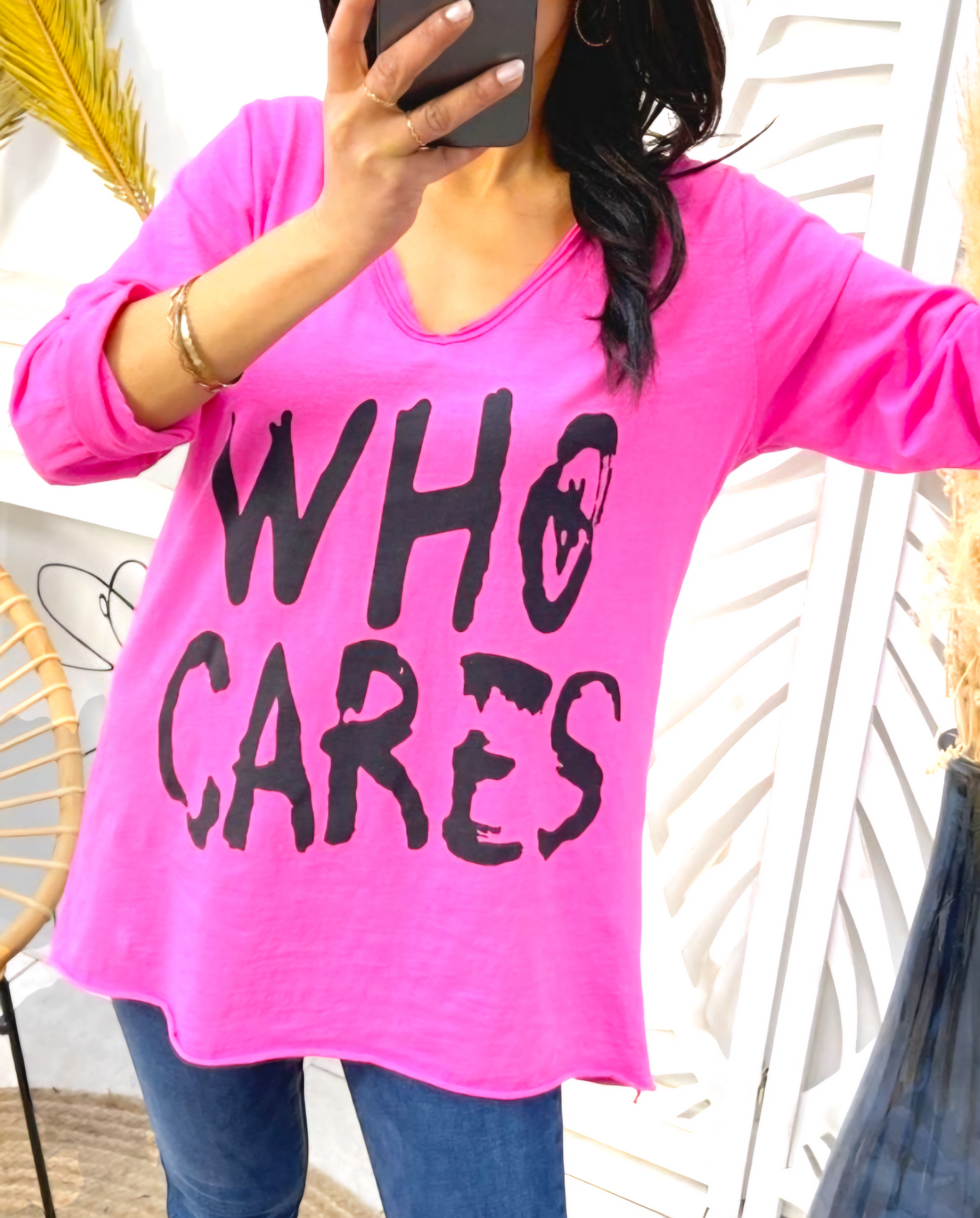 BAUMWOLL-SHIRT "WHO CARES" PE42 PINK