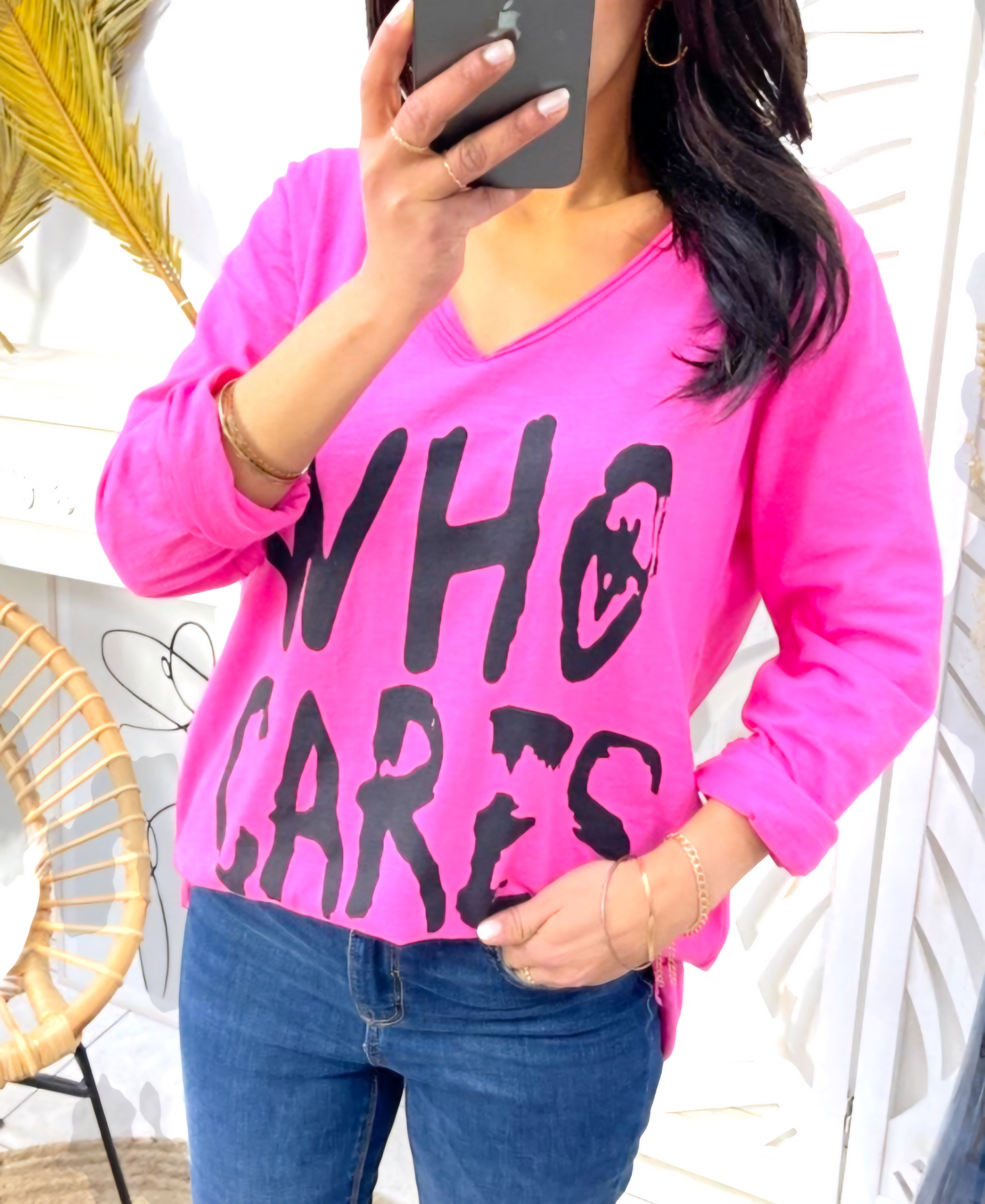 BAUMWOLL-SHIRT "WHO CARES" PE42 PINK