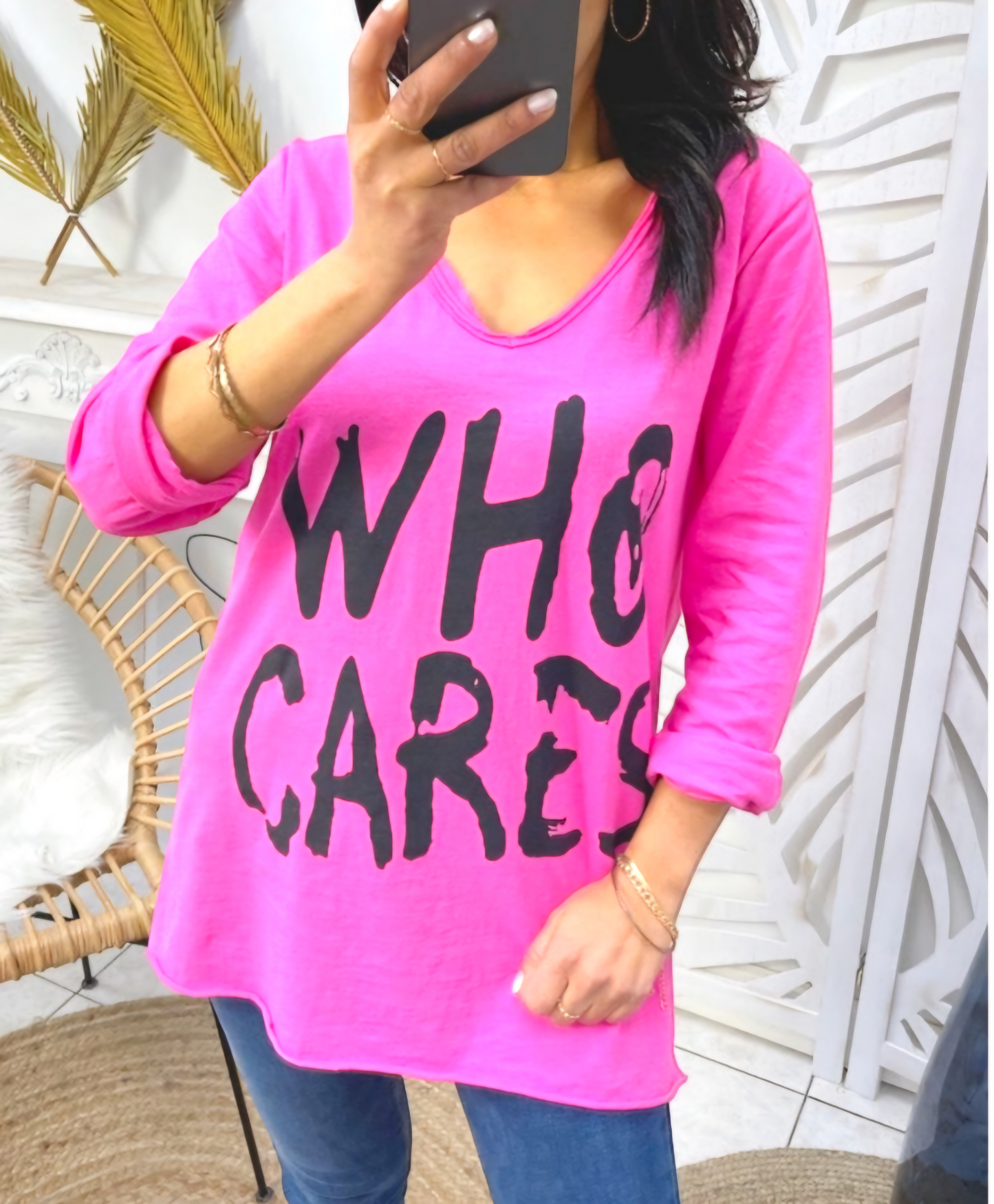 BAUMWOLL-SHIRT "WHO CARES" PE42 PINK