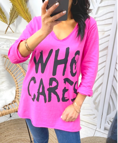 BAUMWOLL-SHIRT "WHO CARES" PE42 PINK